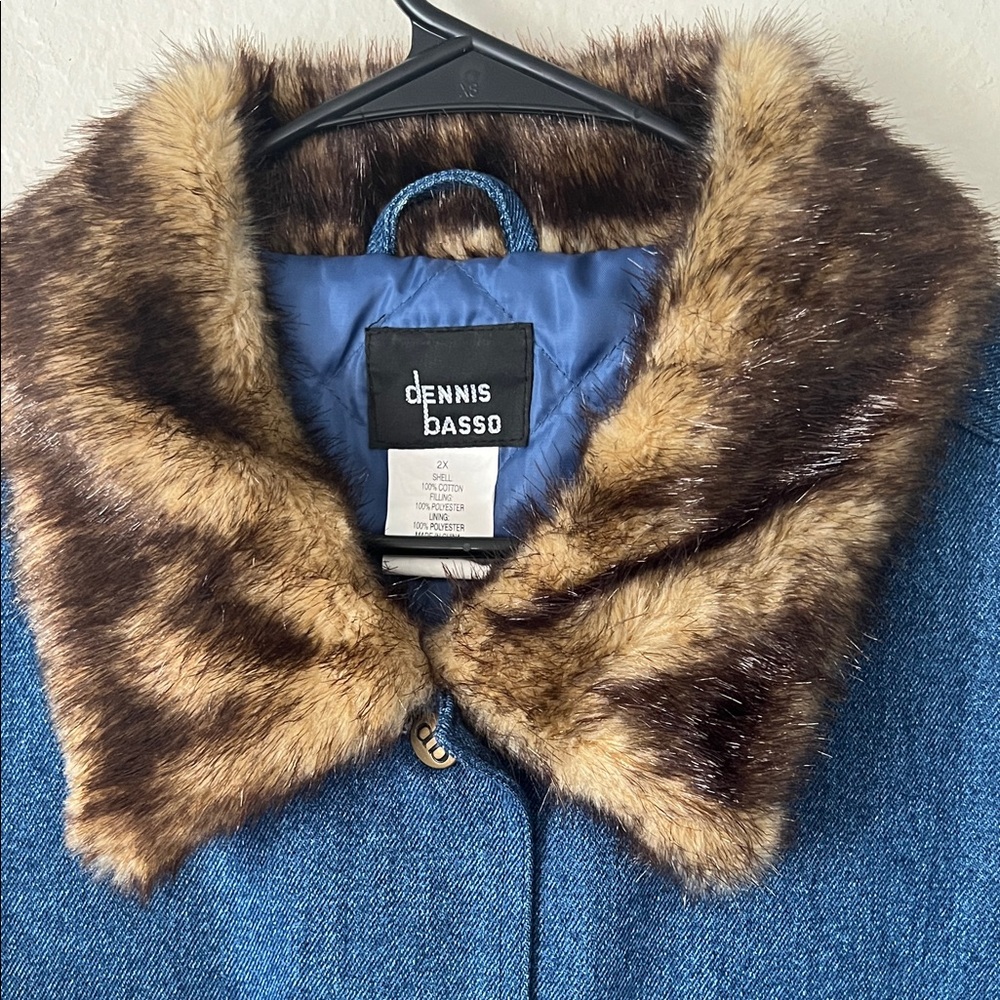 Like New! Dennis Basso Blue Denim Jacket Lined with Faux Fur in Size 2X - Picture 3 of 11